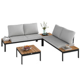 easycomfort easycomfort set da giardino 4 pezzi con 2 divanetti 2 posti e 2 tavolini in metallo e legno composito grigio nero e teak