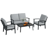 easycomfort easycomfort set da giardino 4 pezzi con 2 poltroncine divano 2 posti e tavolino in alluminio e fibra grigio carbone