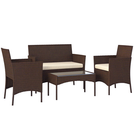 easycomfort easycomfort set da giardino 4 pezzi con divano 2 posti 2 sedie e tavolino basso in rattan e acciaio beige e marrone