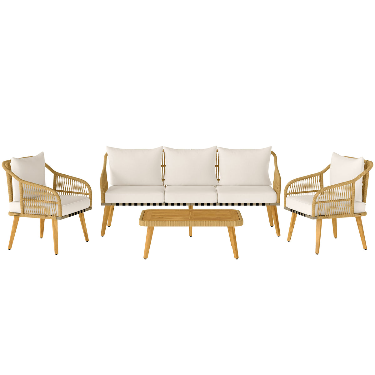 easycomfort easycomfort set da giardino 4 pezzi con divano 3 posti 2 poltrone e tavolino basso in rattan pe e acciaio multicolore