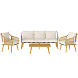 easycomfort easycomfort set da giardino 4 pezzi con divano 3 posti 2 poltrone e tavolino basso in rattan pe e acciaio multicolore