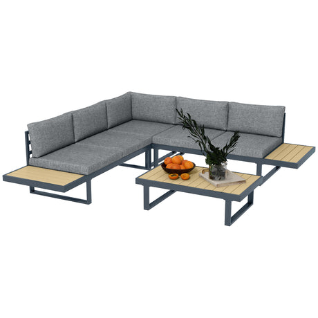 easycomfort easycomfort set da giardino 4 pezzi in alluminio con 2 divanetti poltrona angolare e tavolino da caffe grigio e teak