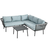 easycomfort easycomfort set da giardino 4 pezzi in rattan con tavolino da caffe 2 divani ad angolo e poltroncina nero grigio e blu