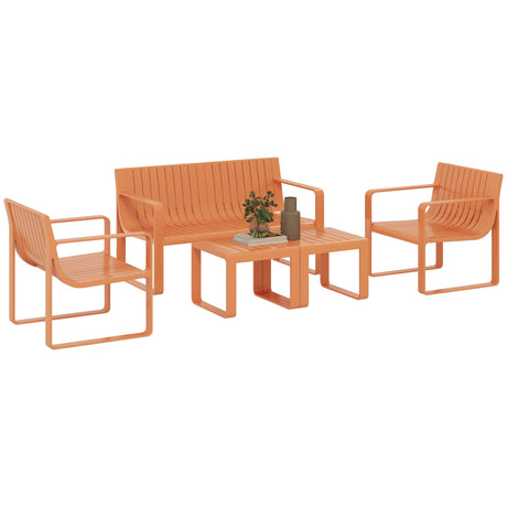 easycomfort easycomfort set da giardino 5 pezzi a doghe con divanetto 2 poltroncine e 2 tavolini in polipropilene arancione