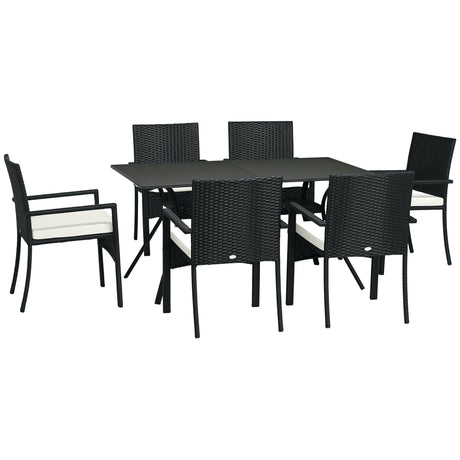 easycomfort easycomfort set da giardino 7 pezzi in rattan pe con tavolo da pranzo 150x90x72 cm e 6 sedie 58x62x87 cm con cuscini