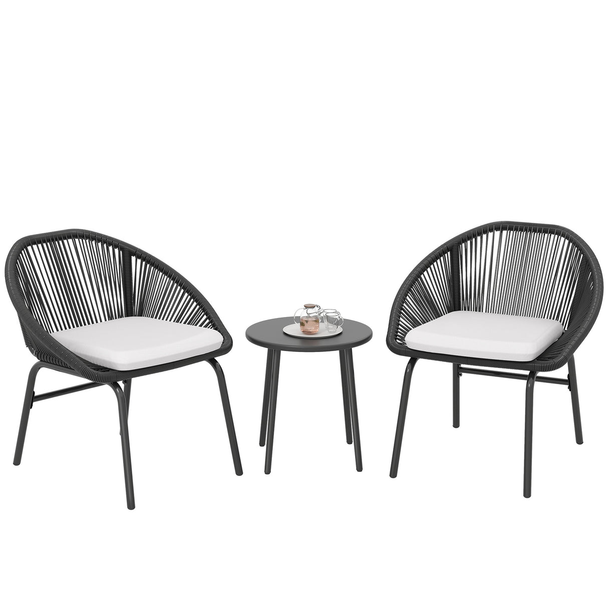 easycomfort easycomfort set da giardino con 2 sedie con cuscino e tavolino da caffe in acciaio e rattan pe nero