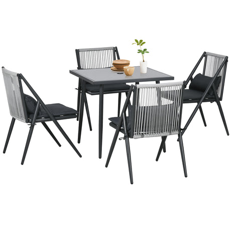 easycomfort easycomfort set da giardino con 4 sedie con cuscini e tavolo da pranzo quadrato in vetro grigio scuro