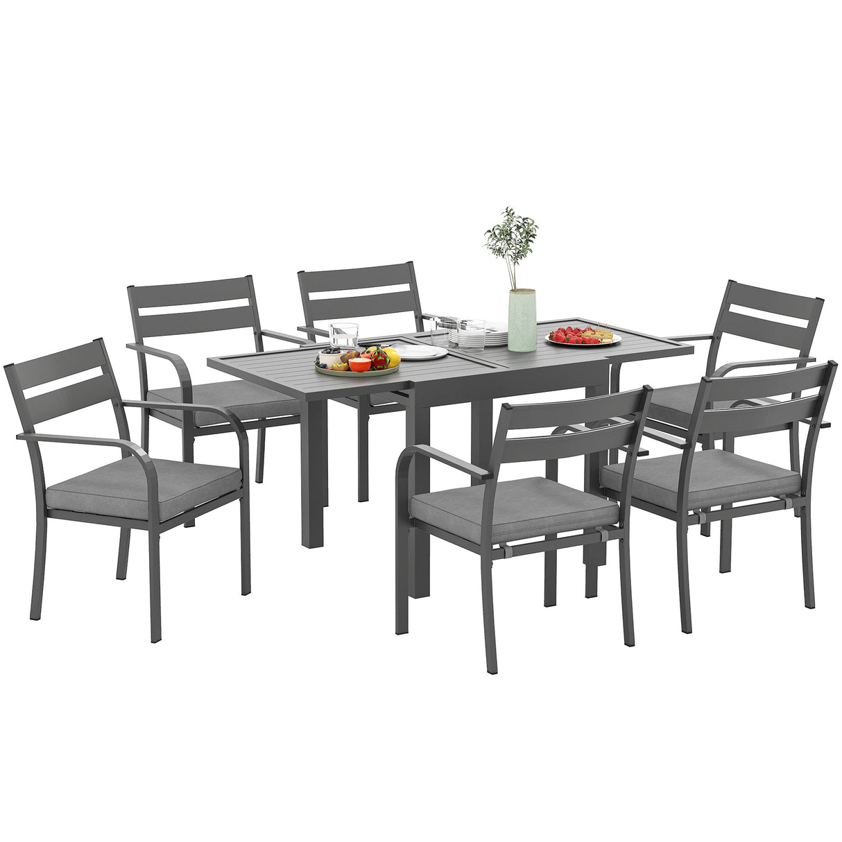 easycomfort easycomfort set da giardino con tavolo allungabile e 6 sedie impilabili con cuscini grigio