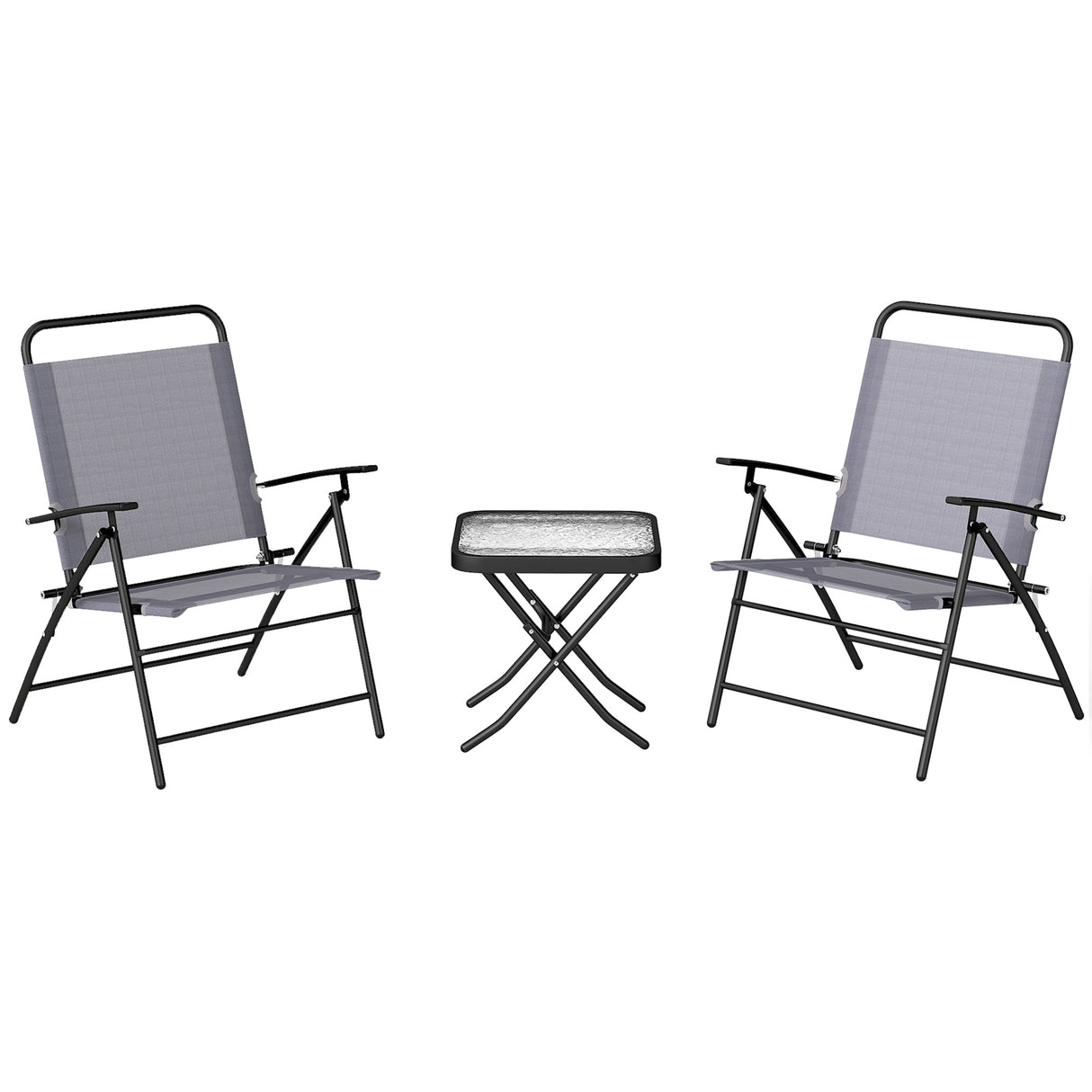 easycomfort easycomfort set da giardino con tavolo con piano in vetro e 2 sedie pieghevoli con schienale regolabile grigio