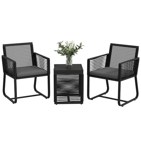 easycomfort easycomfort set da giardino in rattan con 2 poltroncine con cuscini e tavolino da caffe in vetro nero