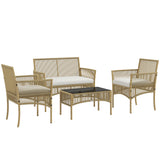 easycomfort easycomfort set da giardino in rattan da 4 pezzi con 2 poltroncine divano e tavolino da caffe naturale e nero