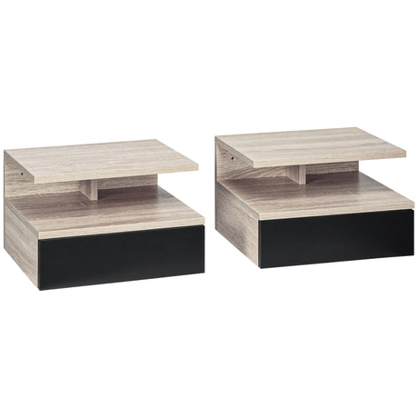 easycomfort easycomfort set di 2 comodini sospesi moderni con cassetto e mensola superiore 35x32x22 5cm rovere e nero