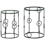 easycomfort easycomfort set di 2 tavolini da caffe impilabili in metallo e vetro temperato 41x57cm e 36x51cm nero