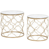 easycomfort easycomfort set di 2 tavolini da salotto impilabili art deco in metallo con piano in vetro oro