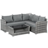 easycomfort easycomfort set mobili da giardino in rattan pe da 4 pezzi salotto con divano angolare e tavolino con vetro cuscini imbottiti e sfoderabili grigio