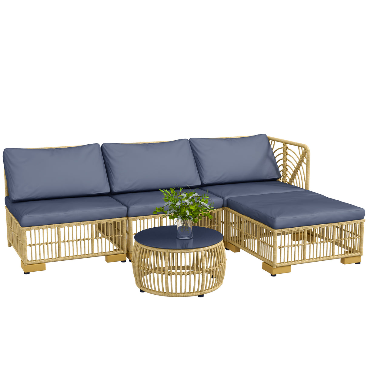 easycomfort easycomfort set salotto in rattan da giardino con divano modulabile cuscini e tavolino da caffe grigio