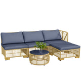 easycomfort easycomfort set salotto in rattan da giardino con divano modulabile cuscini e tavolino da caffe grigio
