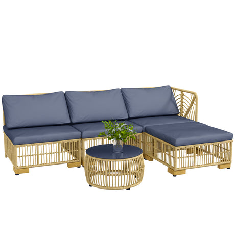 easycomfort easycomfort set salotto in rattan da giardino con divano modulabile cuscini e tavolino da caffe grigio