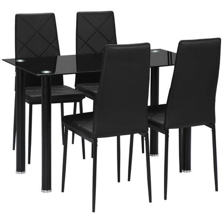 easycomfort easycomfort set tavolo da pranzo con 4 sedie piano in vetro e sedie imbottite in finta pelle nero