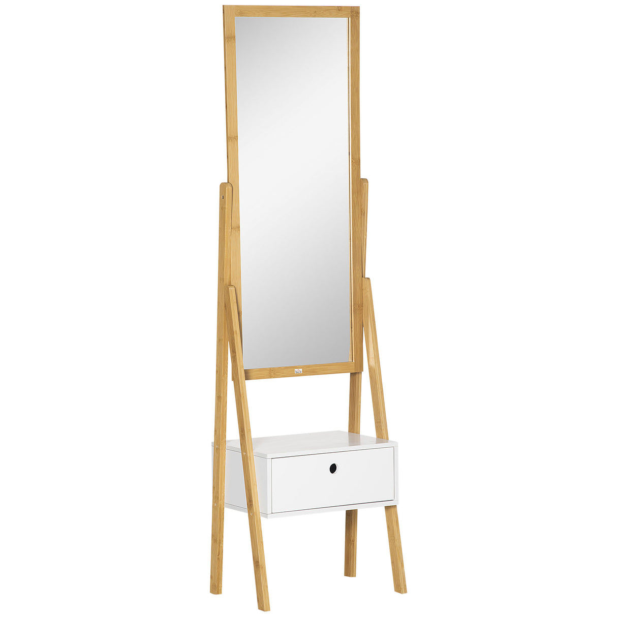 easycomfort easycomfort specchio da terra con cassetto in mdf e bambu 45x30x160 cm bianco e color legno