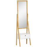 easycomfort easycomfort specchio da terra con cassetto in mdf e bambu 45x30x160 cm bianco e color legno