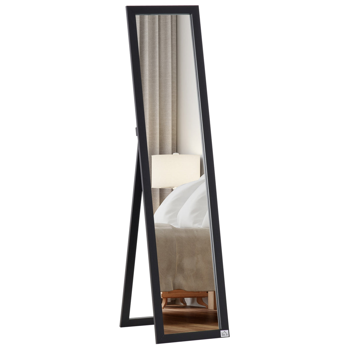 easycomfort easycomfort specchio da terra e parete con supporto richiudibile e cornice in mdf 37x48x152cm nero