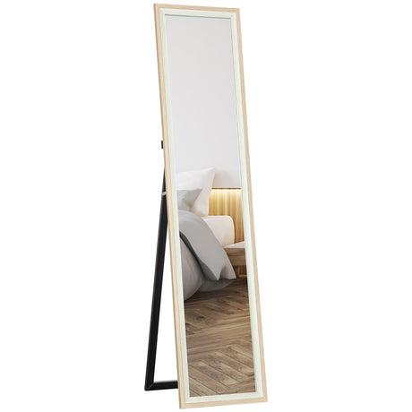 easycomfort easycomfort specchio moderno a figura intera da parete e autoportante 37x157 cm bianco e legno
