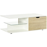 easycomfort easycomfort tavolino basso da caffe in truciolato con cassetti e ripiano in vetro per soggiorno e ingresso 106x58x39 cm bianco
