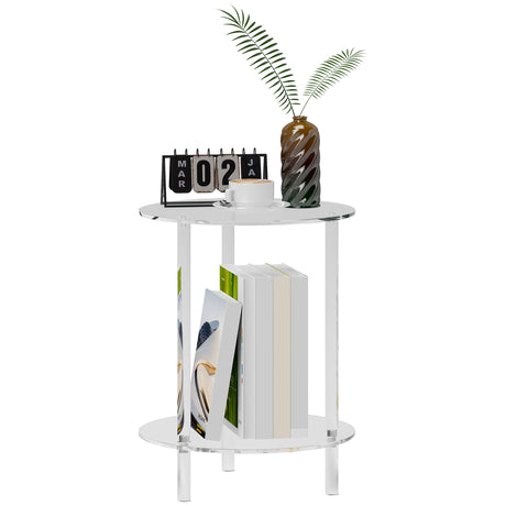 easycomfort easycomfort tavolino basso rotondo a 2 livelli in acrilico per interni 40x50 cm trasparente