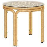 easycomfort easycomfort tavolino da giardino in rattan e vetro rotondo in stile boho chic 50x44 cm giallo