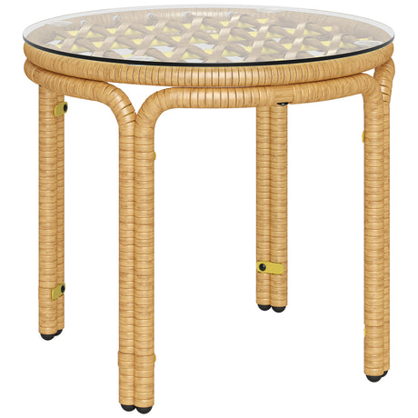 easycomfort easycomfort tavolino da giardino in rattan e vetro rotondo in stile boho chic 50x44 cm giallo