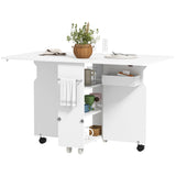 easycomfort easycomfort tavolo a ribalta pieghevole con ripiani a 3 livelli box e rotelle in mdf 130x80x76 5 cm bianco