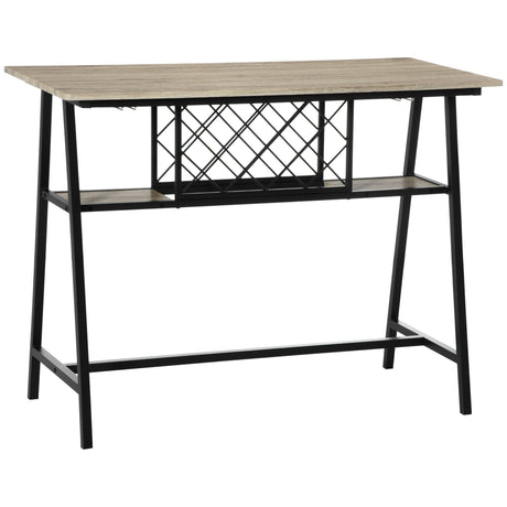 easycomfort easycomfort tavolo da bar industriale da 10 bottiglie in truciolato e acciaio 120x60x91 cm nero e color legno