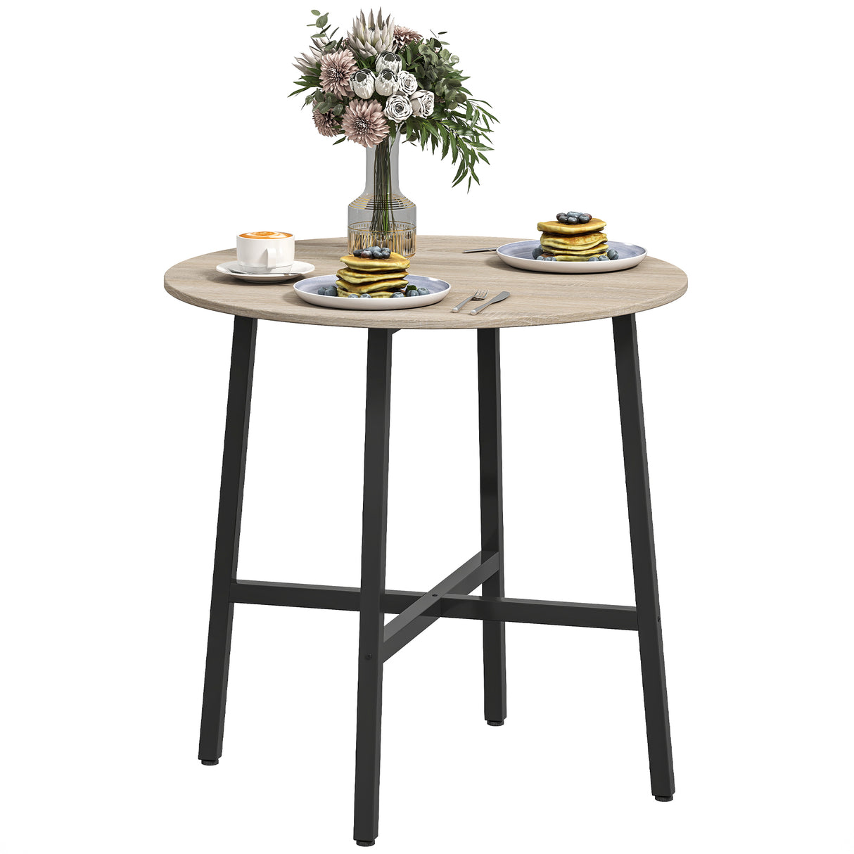easycomfort easycomfort tavolo da pranzo rotondo e industriale per 2 persone in legno e acciaio 80x75 cm nero e color legno