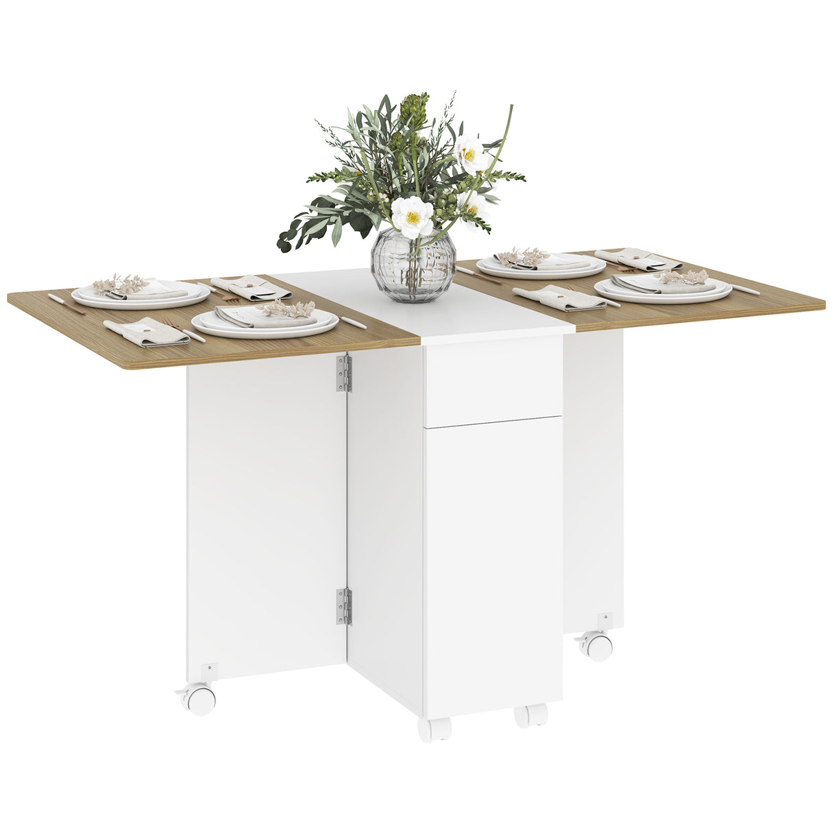 easycomfort easycomfort tavolo rettangolare allungabile con 2 cassetti e un armadietto in legno 140x76x74 cm bianco e color legno