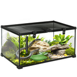 easycomfort easycomfort terrario per rettili rialzato con serratura e termometro in vetro e rete metallica 50x30x25 cm nero