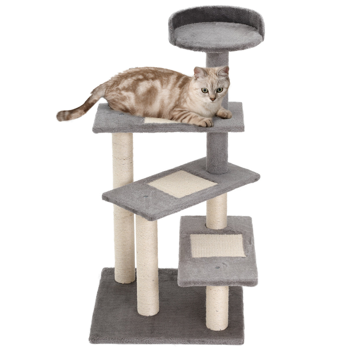 easycomfort easycomfort tiragraffi per gatti da 100cm con lettino rotondo pali in sisal e rivestimento in peluche grigio