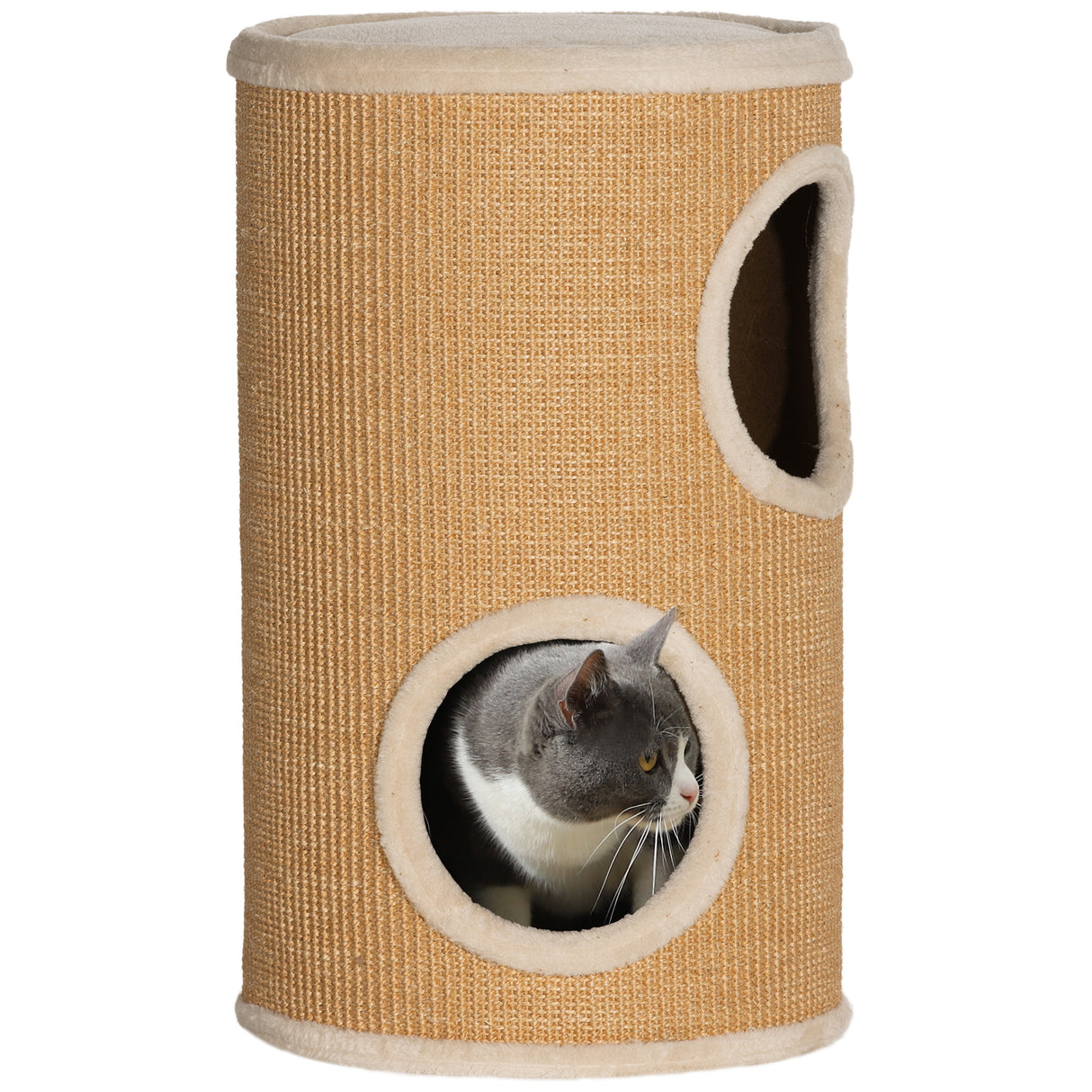 easycomfort easycomfort torre tiragraffi per gatti a 2 livelli in sisal con casette in peluche per 1 2 gatti marrone