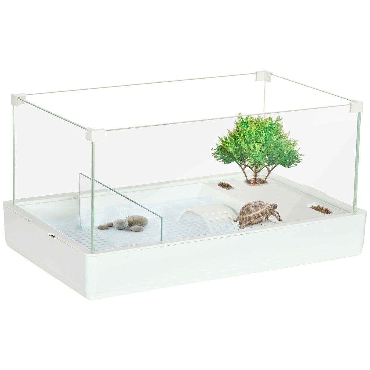 easycomfort easycomfort vasca per tartarughe con filtro a 3 livelli e pannelli in vetro e abs 51x31x25 5 cm bianco
