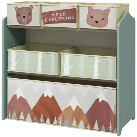 easycomfort easycomfortzonekiz scaffale portagiochi per bambini con 6 contenitori rimovibili in tessuto 63x30x66cm verde