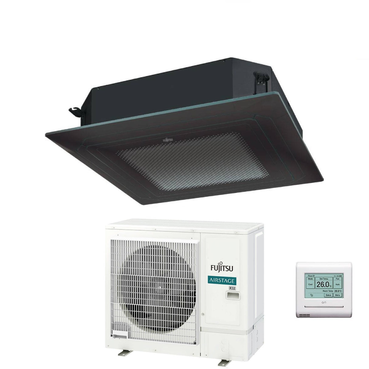 fujitsu condizionatore a cassetta fujitsu kr eco circular flow black 30000 btu auxg30krlb r 32 wi fi optional con griglia e filocomando