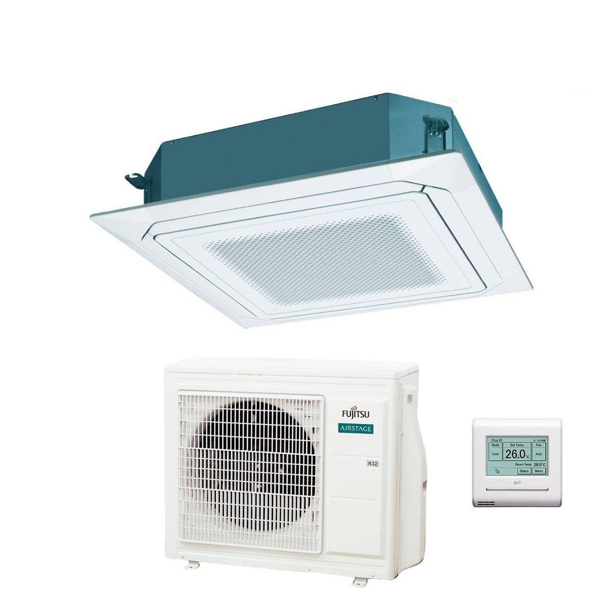 fujitsu condizionatore a cassetta fujitsu kr eco circular flow white 24000 btu auxg24krlb r 32 wi fi optional con griglia e filocomando