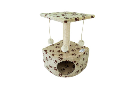 immagine-1-le-stelle-tiragraffi-per-gatti-colore-panna-con-decorazioni-a-forma-di-zampa-rivestimento-peluche-con-palle-e-palo-bianchi-34x42xh-51cm-8024299800495-ean-8024299800495