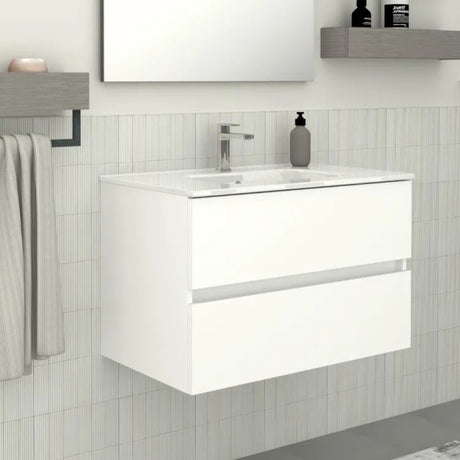 legnox consolle bagno legnox crea 80 cm bianco opaco con 2 cassetti lavabo specchio e lampada