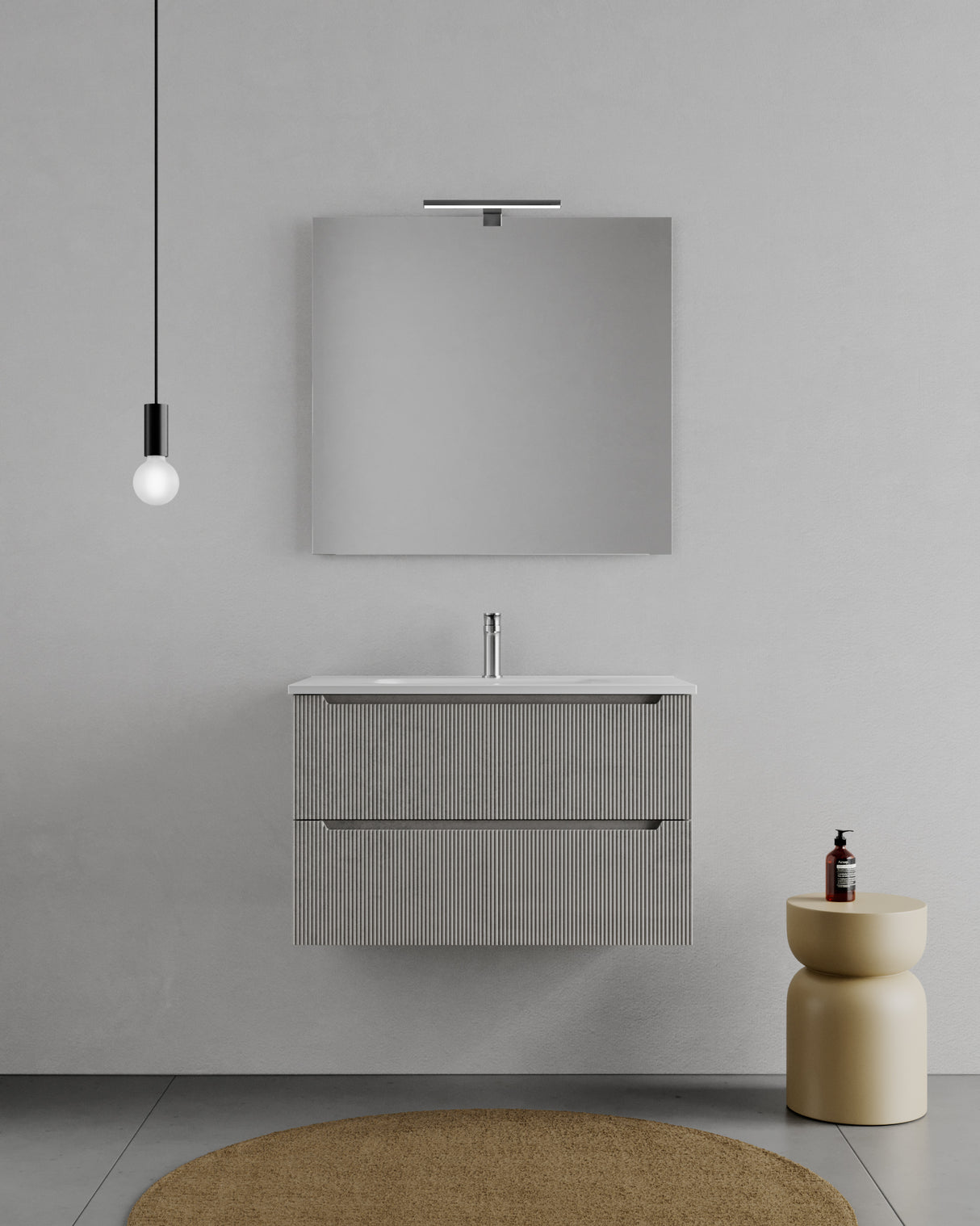 legnox consolle bagno legnox rigo 100 cm cemento caldo con 2 cassetti lavabo specchio e lampada