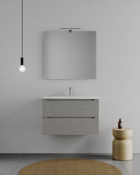 legnox consolle bagno legnox rigo 100 cm cemento caldo con 2 cassetti lavabo specchio e lampada