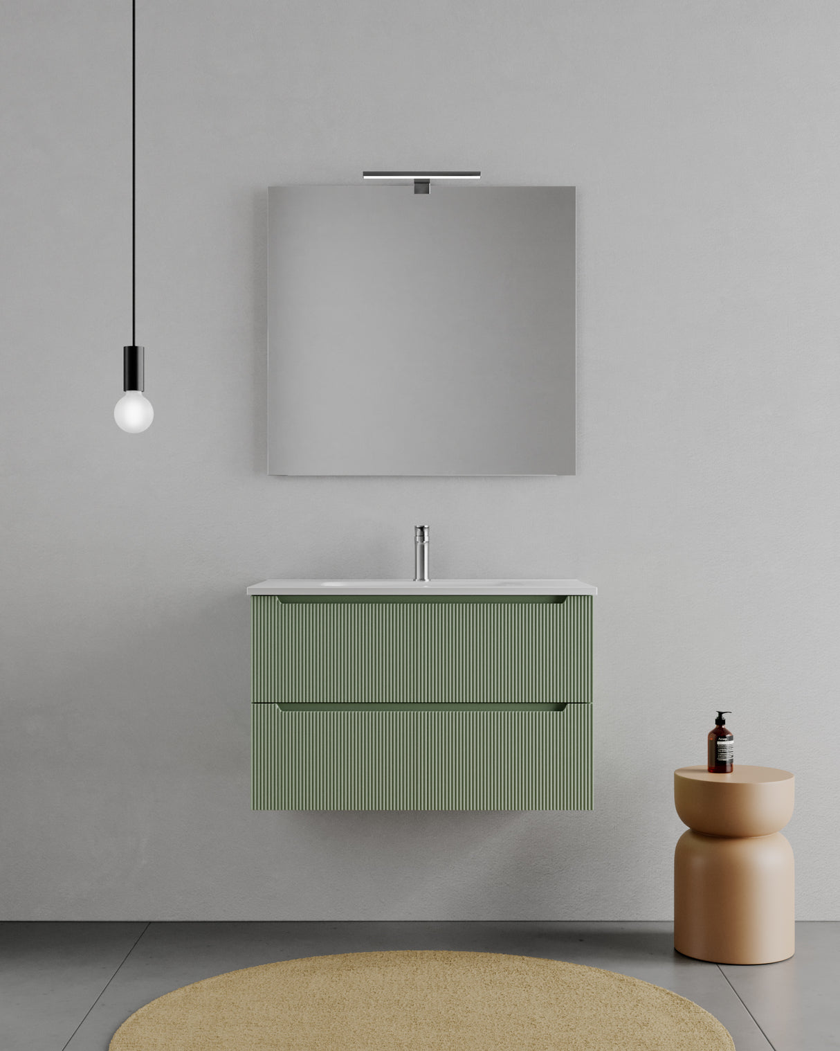 legnox consolle bagno legnox rigo 100 cm verde con 2 cassetti lavabo specchio e lampada