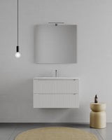 legnox consolle bagno legnox rigo 60 cm bianco neve con 2 cassetti lavabo specchio e lampada