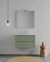 legnox consolle bagno legnox rigo 80 cm verde con 2 cassetti lavabo specchio e lampada