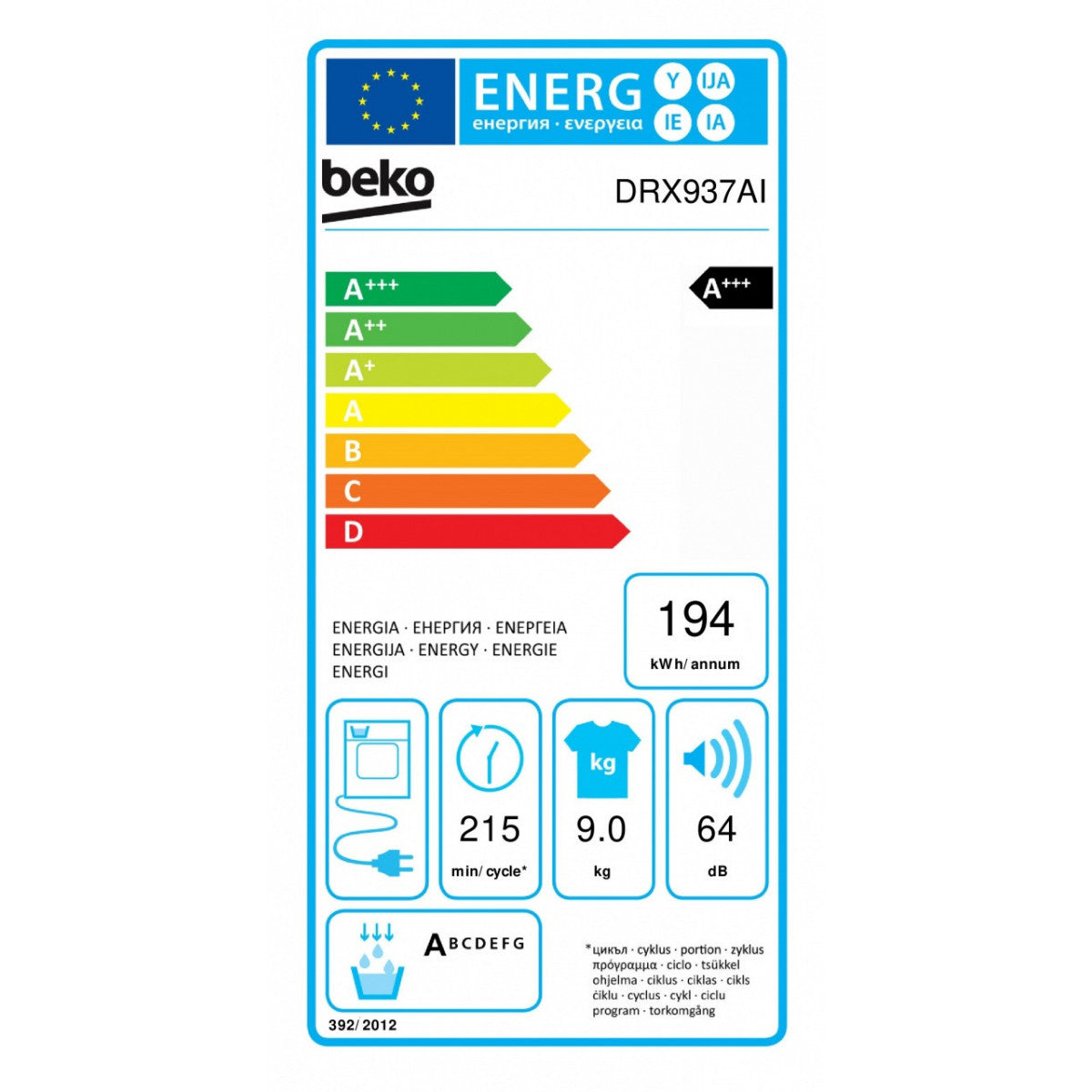 asciugatrice a pompa di calore 9 kg beko drx937ai lxpxa 59 7x63 3x84 6 oblo antracite motore prosmart inverter ecogentle classe a___